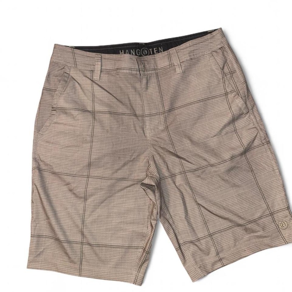 Men's Tan Plaid Hang Ten board shorts size 32‎ skater surfing